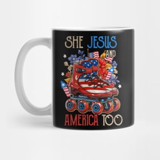 She Loves Jesus and America Christian Patriotic Gift For Women Men Mug